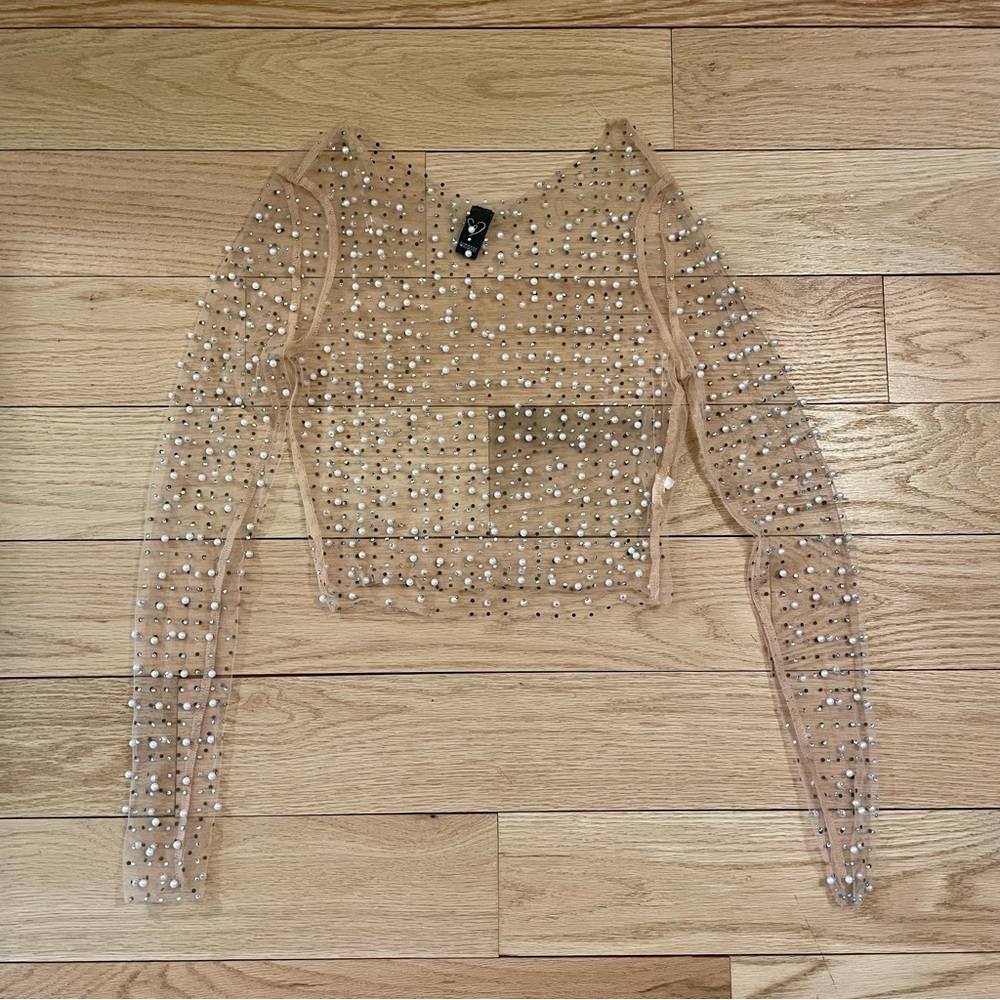 Windsor beaded mesh cropped long sleeve